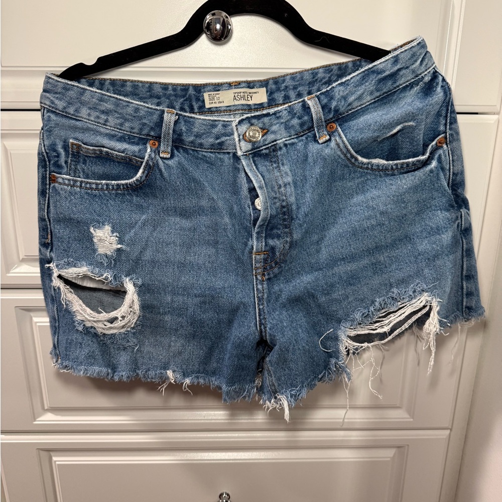 Topshop Blue Distressed Jean Shorts